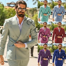 Double Breasted Men's Suits Wide Peak Lapel Formal Wedding Groom Tuxedo 2Pieces