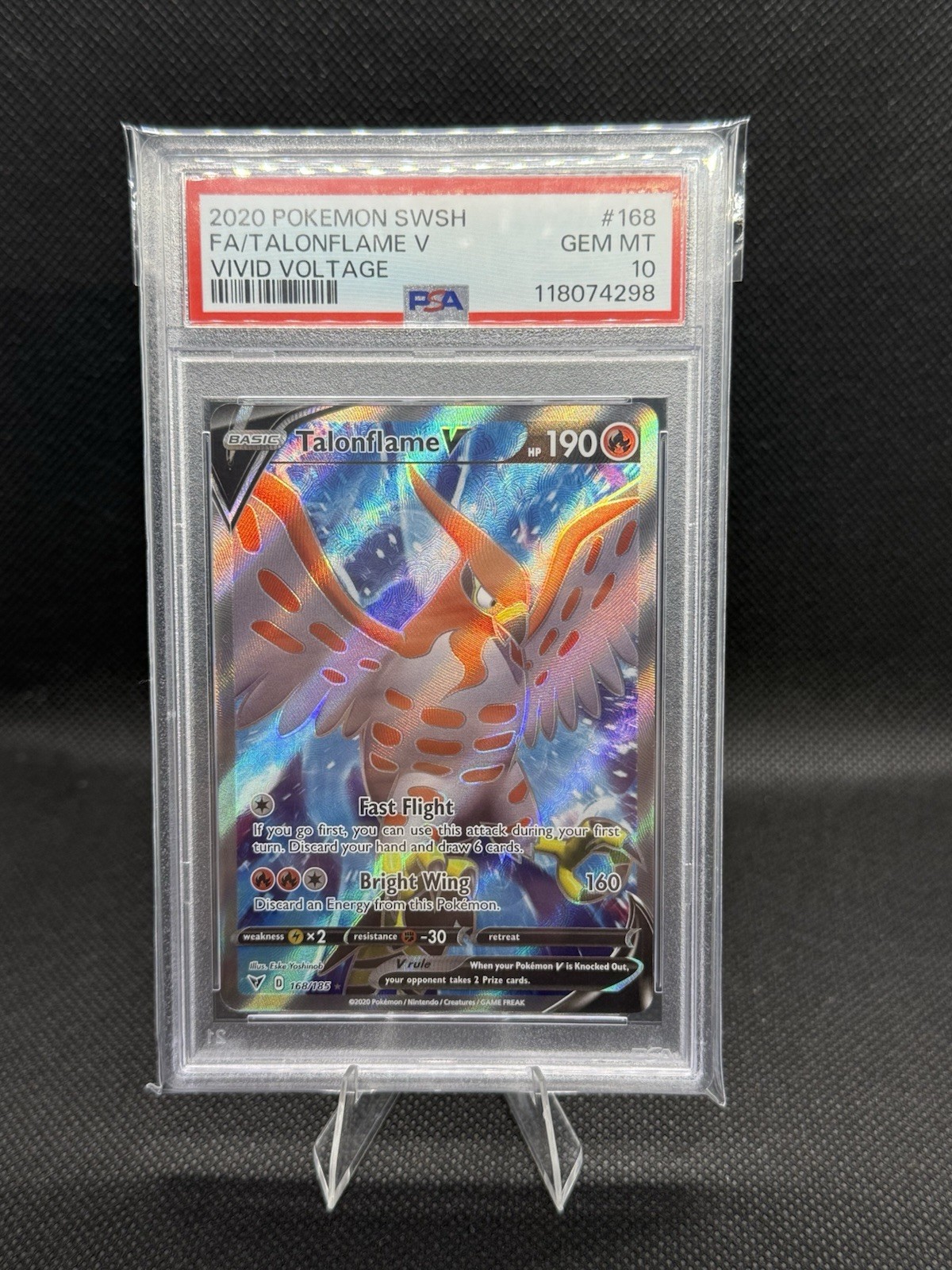 2020 Pokemon Sword & Shield Vivid Voltage Talonflame V Full Art #168 PSA 10