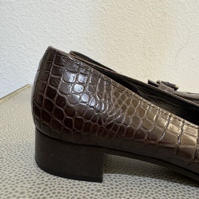 Prada 90s Y2K VTG Brown Croc Pattern Buckle Kitten Heels  display picture 1