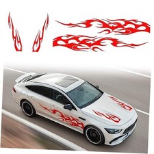 4PCS Universal Racing Body Side Stripe Skirt Decals, Auto Hood  Sides Red