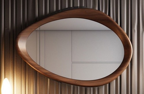 Unique & Stylish Looking Solid Wooden Vanity , Office Decor Mirror Wavy Handmade - Picture 6 of 7