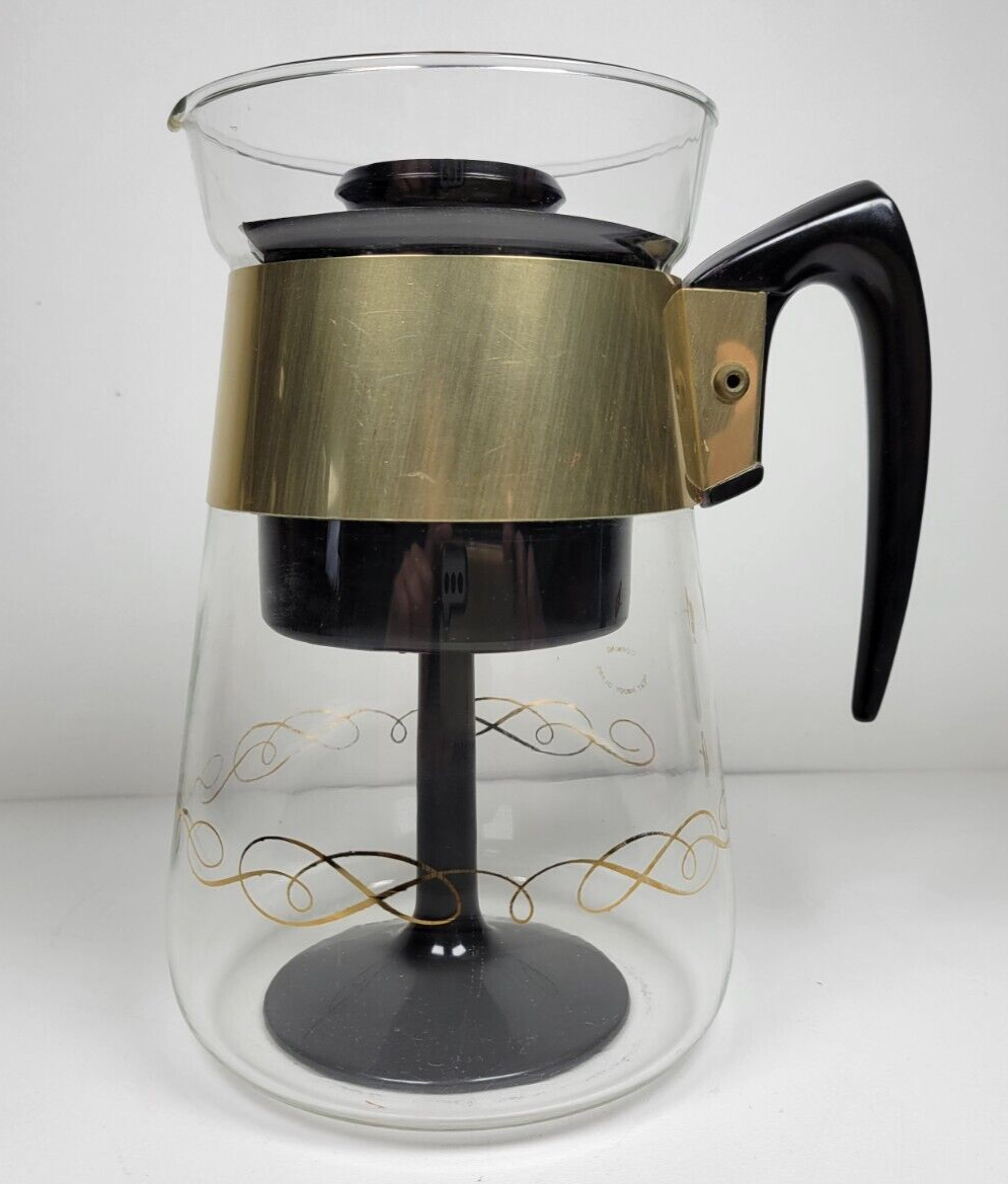 Vintage Corning Glass Percolator Coffee Pot Stove Top 6 cups Gold Trim