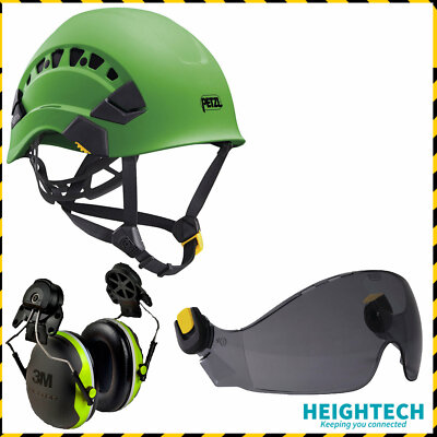Petzl Vertex Helmet Green with Vizir Smoke Visor 3M Earmuffs