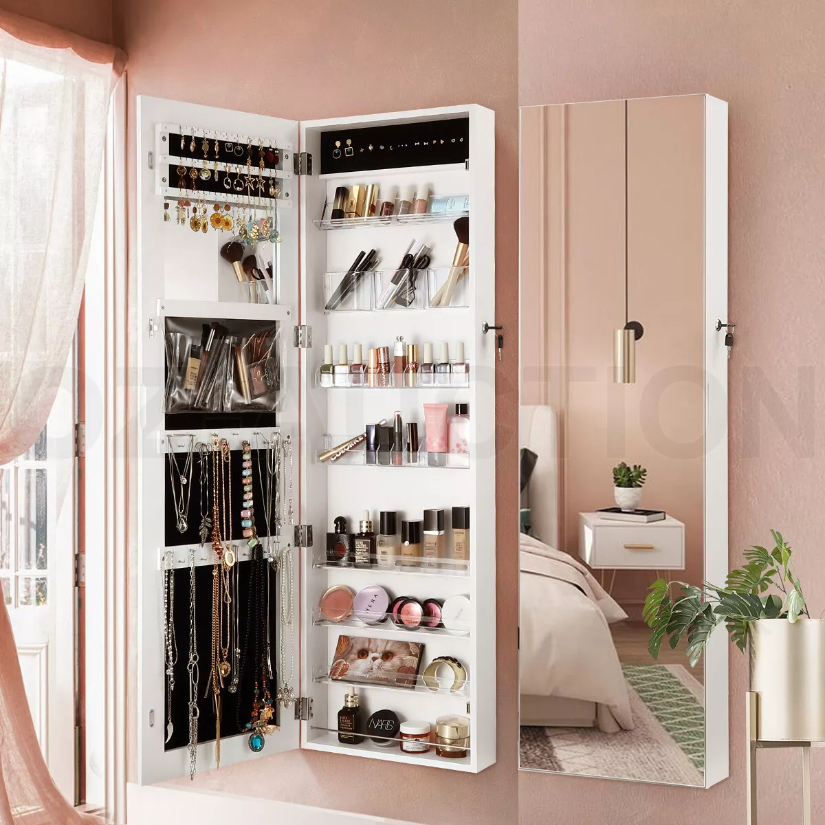 New Lockable Mirror Jewellery Cabinet