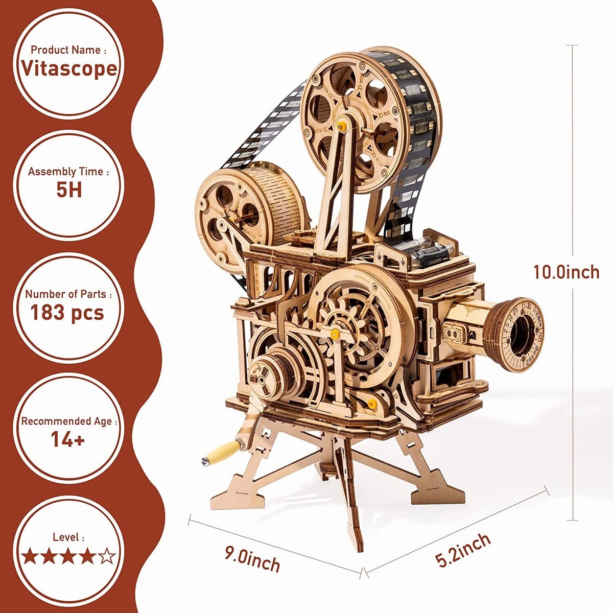 Robotime 3D Holzpuzzle Vitascope – Handkurbel-Pro Produktbild-Vorschau 5