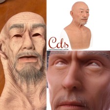 Old man Realistic Silicone Mask Hand Made Full Headwear Hood Halloween Cosplay