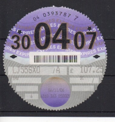 GB Road Tax Disc - Apr. 2007 - see comments in description and below