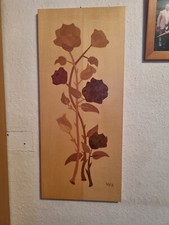Holzbild Intarsien Holzarbeit 59x25,5 cm