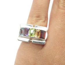 925 Sterling Silver Vintage Topaz Amethyst Citrine Peridot  Garnet Ring Size 5