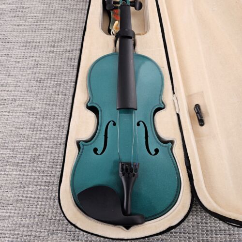 Crescent Violin Green 4/4 With Case Parts Repair Needs Strings - Afbeelding 1 van 15