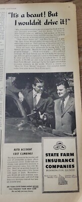 1946 State Farm Insurance auto accident cost climbing vintage ad