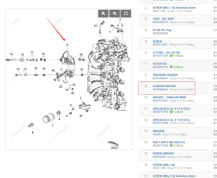 STARTER MOTOR 8M0088064 For Mercury 65/75/80/90/110/115 HP 4T Outboard 8M0083940 - Image 2 of 2