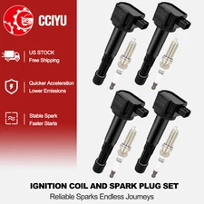 CCIYU 4 Ignition Coil + 4 Spark Plug For 2015-2017 Honda CR-V Accord TLX 2.4L L4