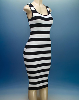 Istyle from my Design Pencil Dress Sleeveless Stripes Ribbed Black/White Size S