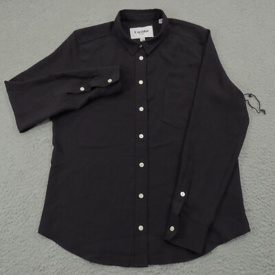 Corridor New York Shirt Womens Medium Black Vegan Silk Pocket Button Up Top USA