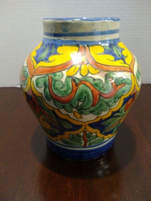 Signed Alba Mexico Floral Vintage Clay Pottery Vase Blue Green
