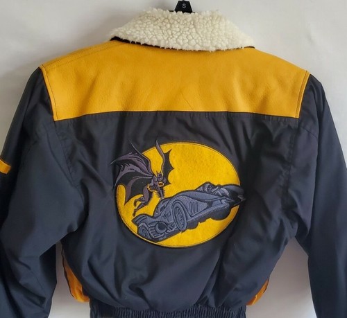 Vtg 90's BATMAN Gotham Public Works Coat Bomber JACKET Sherpa Collar S 6-8 Rare! - Picture 2 of 7