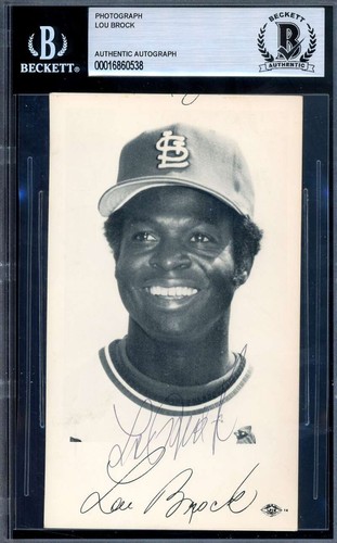 Lou Brock Beckett BAS Signed Vintage 1970's Team Issued Photo Autographed