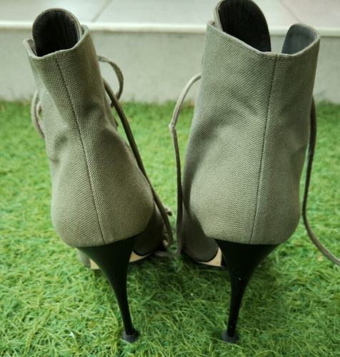 Giuseppe Zanotti 2010 Khaki Combat Sandals Heeled Ankle Boots Size 37 With Box - Picture 10 of 16