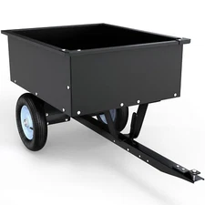 Dump Cart Tow Behind Lawn 350LB Steel Black for Lawn Tractor & ATV UTV W/ Wheels
