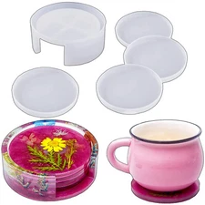 Coaster Molds for Resin Casting Poxy Resin Round Molds Set DIY Craft Home 4 PCS