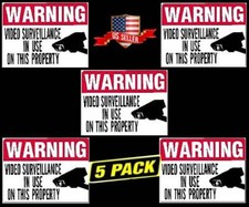 Waterproof Home Security Camera Window Sticker Lot of 5 Decal Warning Signs Red