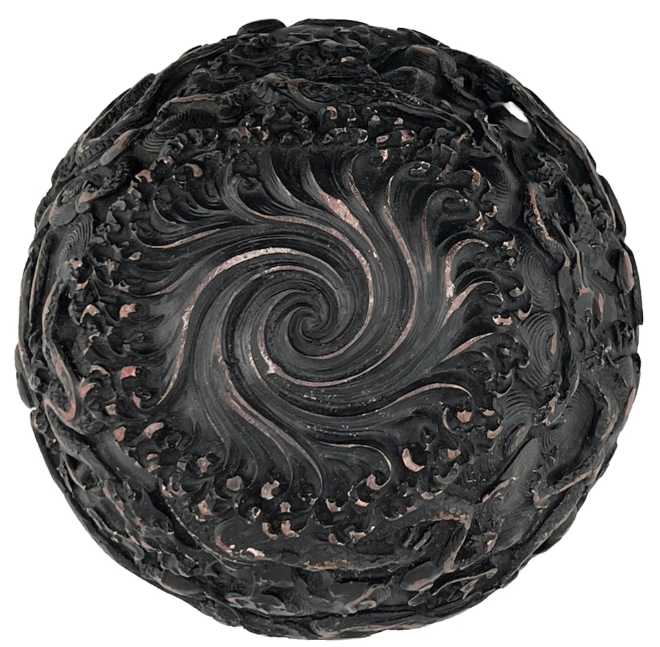 Intrincado dragón leones dragón tallado a mano intestino resina laca cinabrio chino Foto 2 de 4