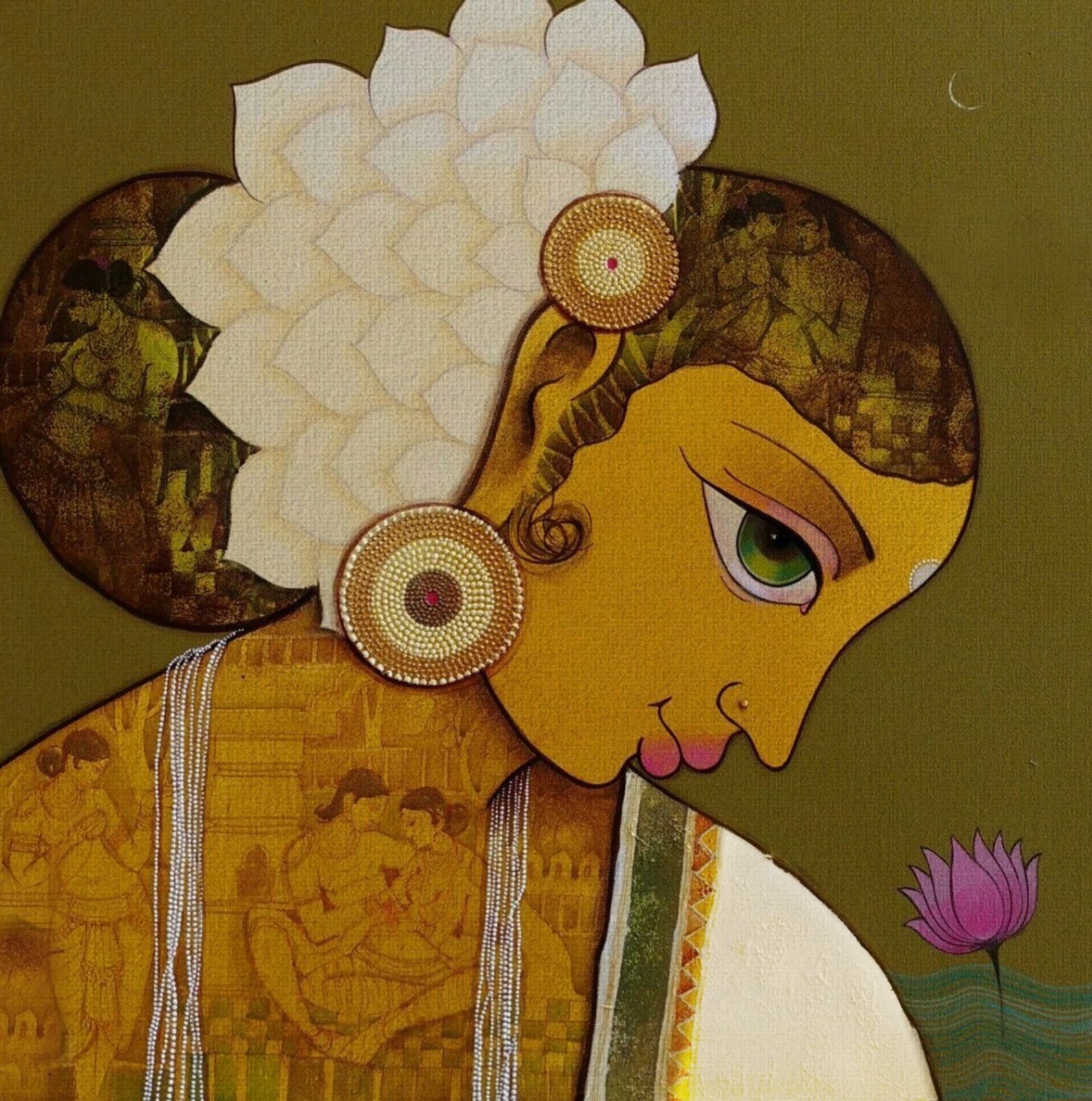 Indian Lady With Gajra | Handmade Painting | Cotton Canvas | Acrylic Color