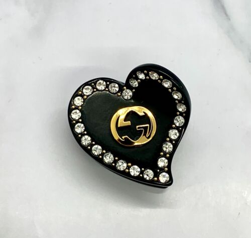 Auth GUCCI GG Black Rhinestone Heart Hair Clip - Pre owned / LF4680