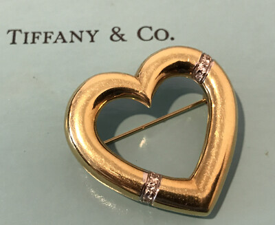 Vintage Paloma Picasso Tiffany & Co HEART Diamond 18k Gold Brooch