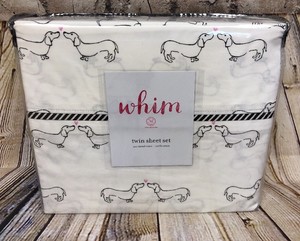 Martha-Stewart-Whim-Twin-Sheet-Set-4-Pc-Dachshund-Kiss-Dogs-200-Thread-Cotton