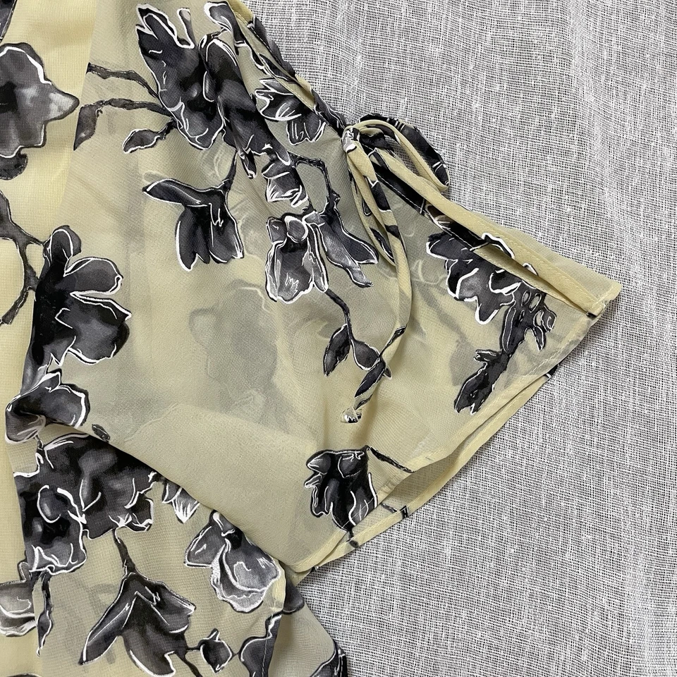 ALYX Flowy Asymmetric Top Sz L Sheer Overlay Yellow Dark Florals Flutter Sleeves - Image 4 of 4