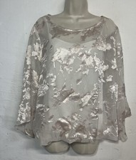 NWT Roz Ali XL Blouse Beige Sheer Lined 3/4 Wide Sleeve Top