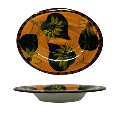 90s Antica Fornace Ceramiche Da Tavola 21'' Hand Painted Sunflower X-Large Dish