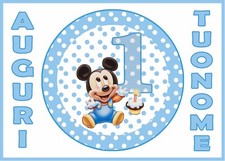 Cialda TOPOLINO PRIMO COMPLEANNO Decorazione Torta Ostia o Zucchero con NOME 