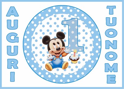 Waffel MICKY MAUS ERSTER GEBURTSTAG Tortendeko Hostie oder Zucker mit NAMEN 