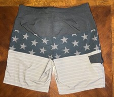 Trinity Board Shorts Swim Trunks Mens 36 Pocket Gray Black Drawstring, US Flag