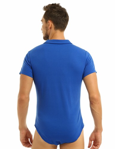 UK Mens Turn-Down Collar T-shirt Top Leotard Bodysuit Press Button Crotch Pajama - Picture 32 of 35