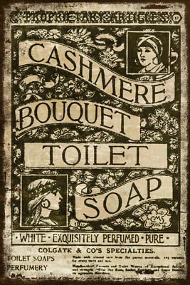 Kaschmir Blumenstrauß WC Seife Werbung, Alter Look Vintage Stil Blechschild Plakette