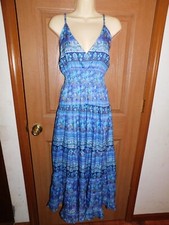 Moa Collection Sleeveless Maxi Dress  XL Blue Paisley half lined EUC