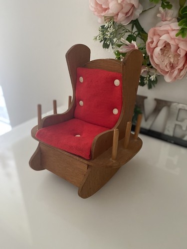 Vintage Wooden Small Rocking Chair Pin Cushion Holds Thread Needles Pin W Drawer - Picture 2 of 24