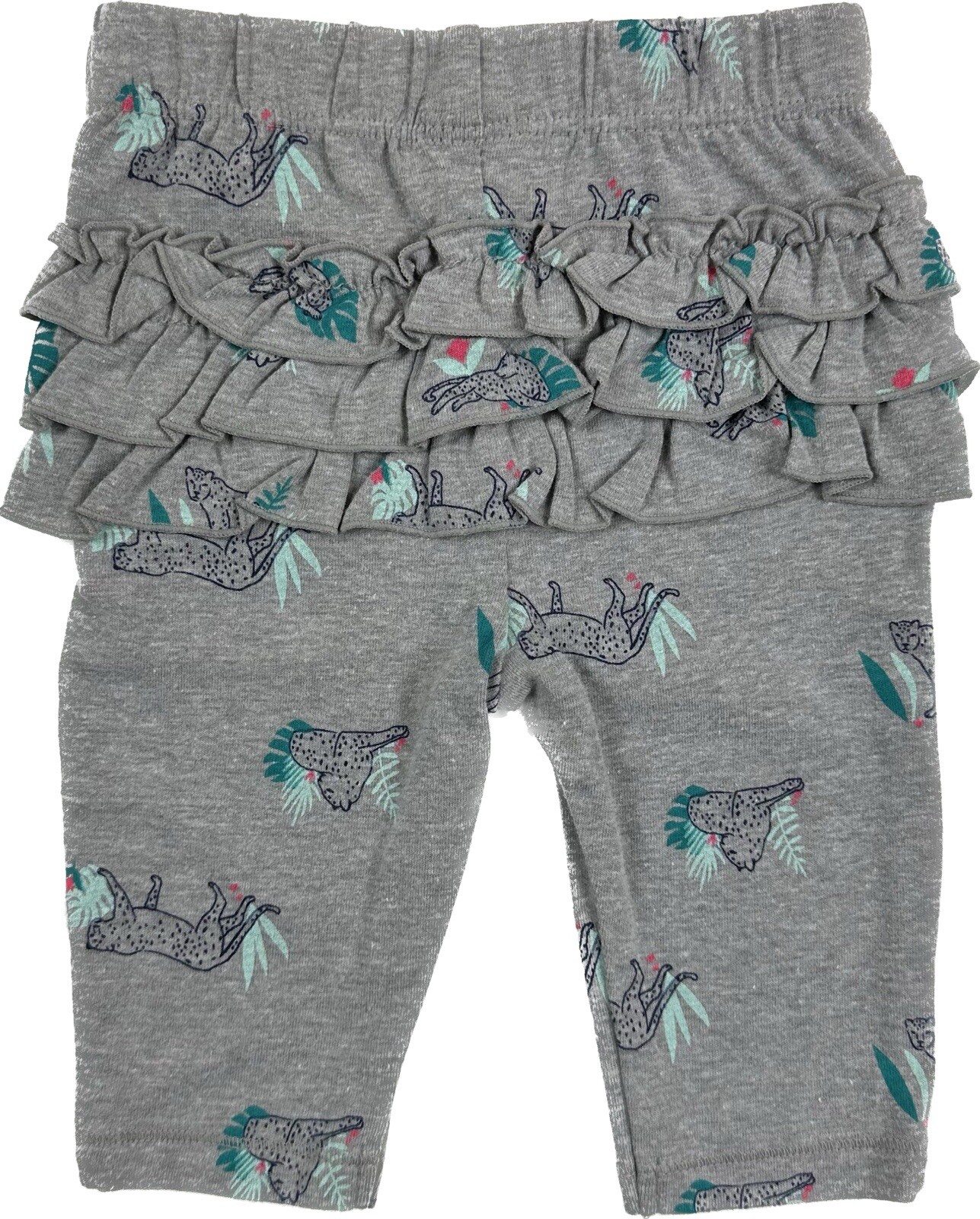 Cat and Jack Baby Grey Cotton Ruffled Leopard Print Pull On Leggings