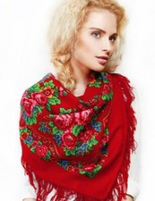 190-5 scarf Pavlovo Posad shawl 100 Natural Merino wool Red Folk wrap kerchief