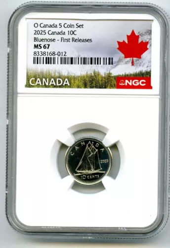 2025 O CANADA 10 CENT NGC MS67 KING CHARLES III BLUENOSE DIME FIRST RELEASES