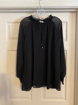 Calvin Klein Modern Essentials Black Ruffle Blouse Size 1X