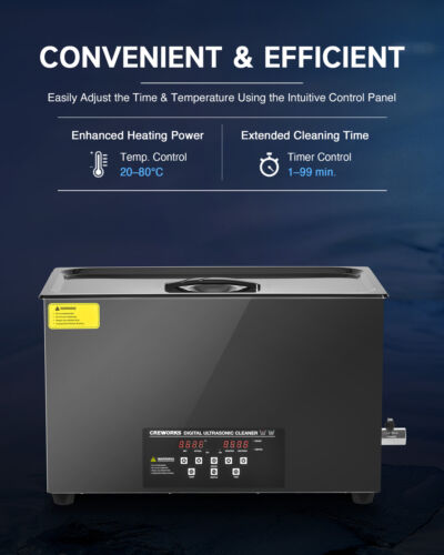 CREWORKS 30L Ultrasonic Cleaner with 1200W Heater Digital Timer & Degas Function - Picture 7 of 10