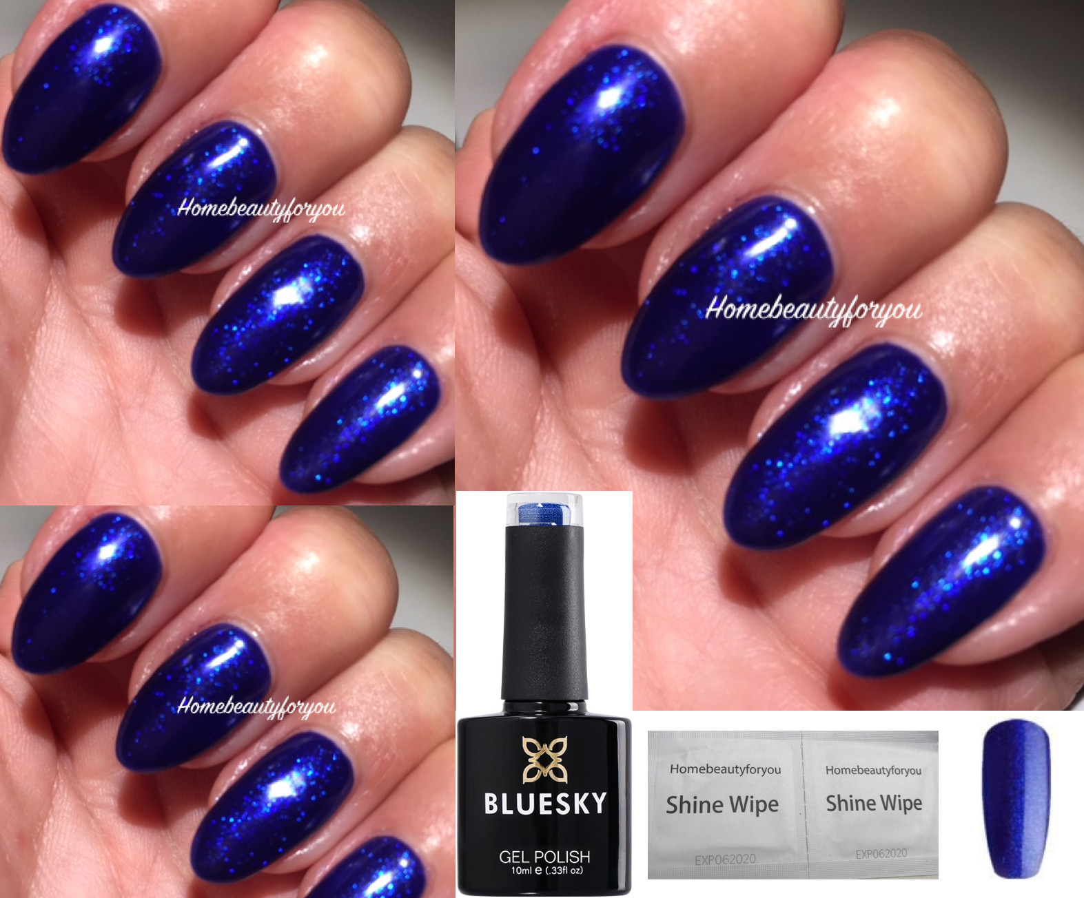 BLUESKY GEL POLISH BLUE COBALT FINE NAIL GLITTER SJ15 UV LED SOAK OFF