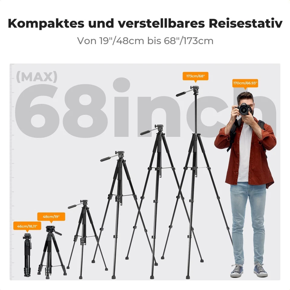 K&F Concept 190cm Kamerastativ Leichtes 2 in 1 Handy Stativ mit Tasche für Phone - Bild 4 von 4