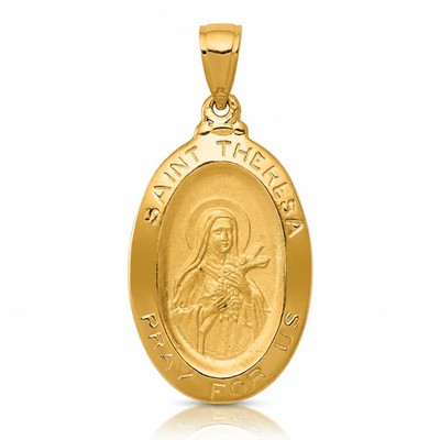 14K Gelbgold Heilige Theresia Oval Medaille Anhänger