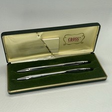 Vintage CROSS Century Chrome Pen  Pencil Set in Green Box  Papers READ 1982